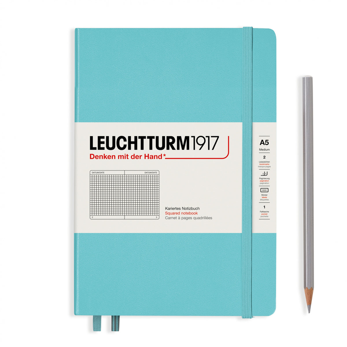 Leuchtturm1917 Notebook A5 Medium Hardcover in ice blue colour with squared ruling - Penny Black