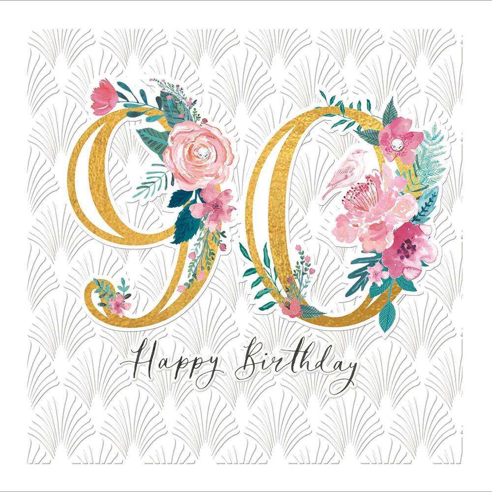 Pink Flowers Luxury 90th Birthday Card - Penny Black