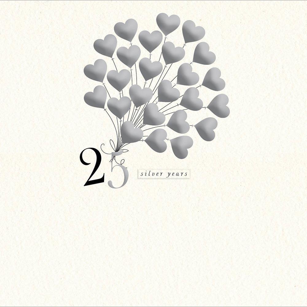 Silver Heart Balloons 25th Wedding Anniversary Card - Penny Black