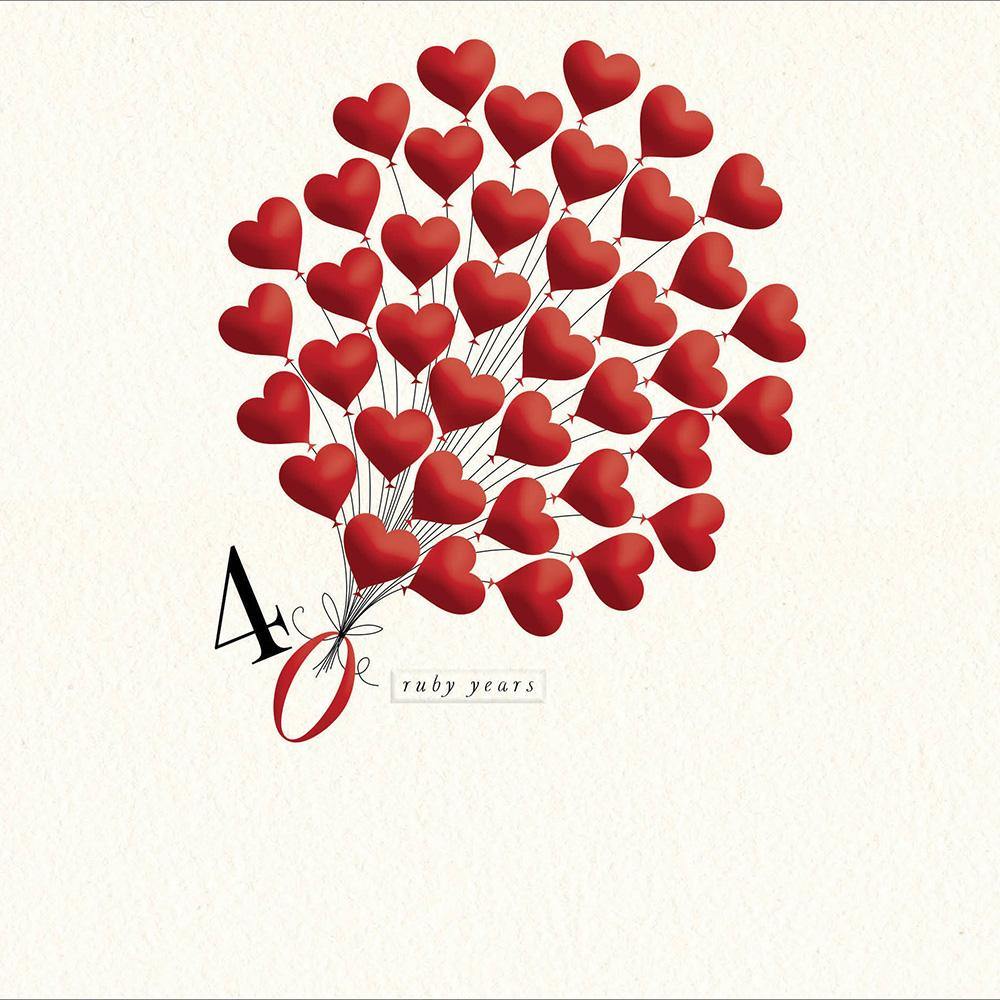 Ruby Heart Balloons 40th Wedding Anniversary Card - Penny Black