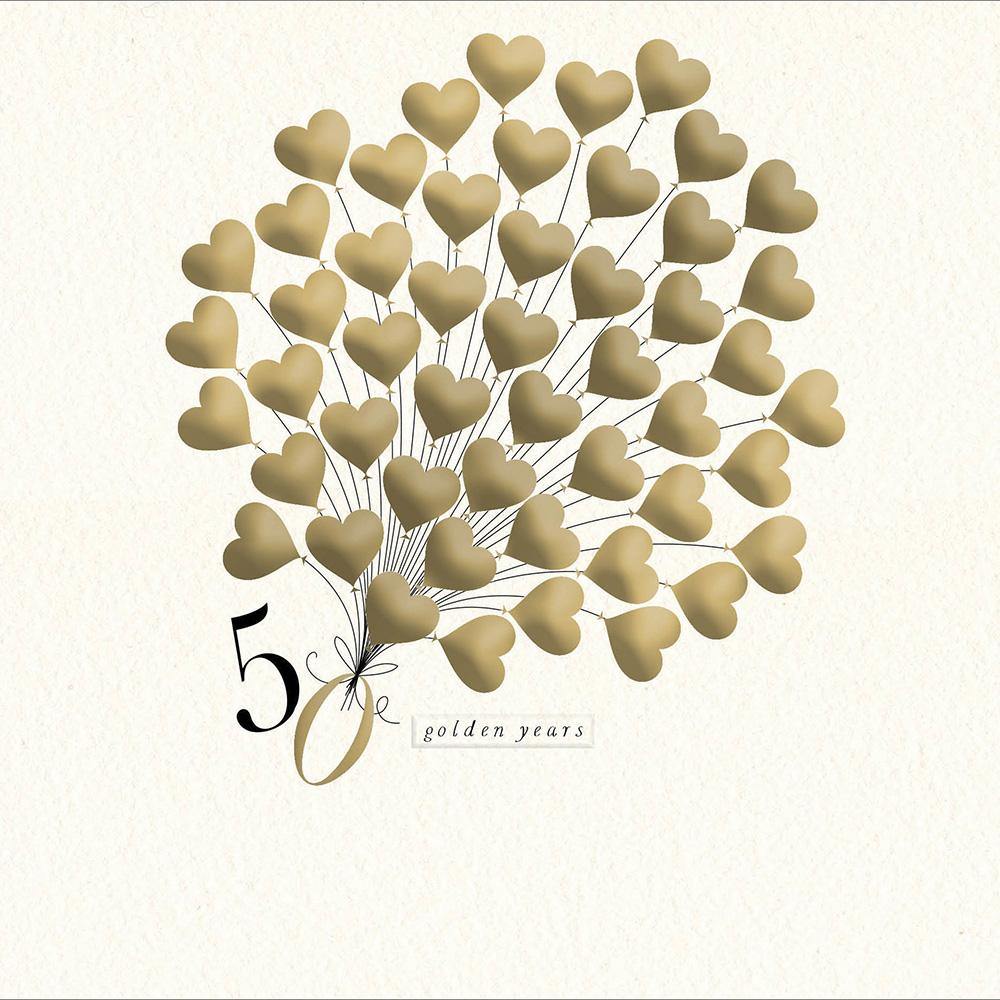 Gold Heart Balloons 50th Wedding Anniversary Card - Penny Black