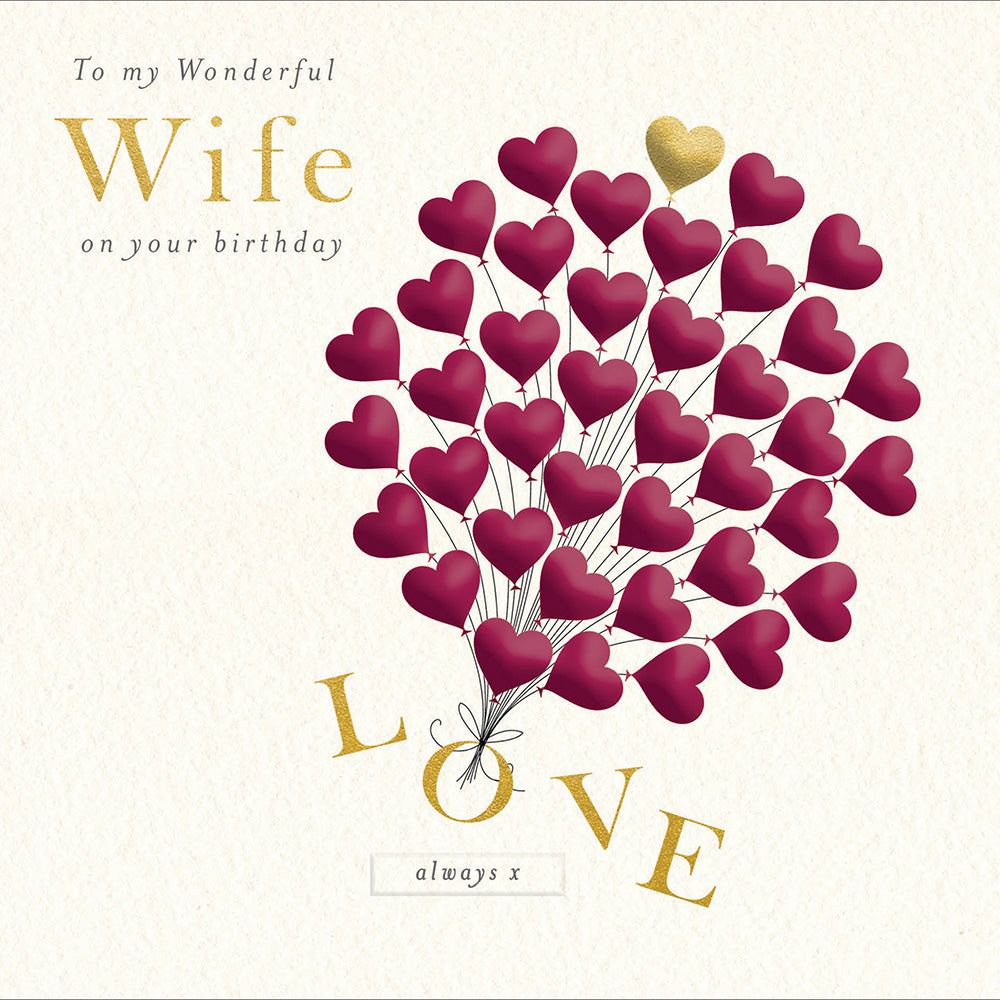 Wonderful Wife Heart Balloons Birthday Card by penny black