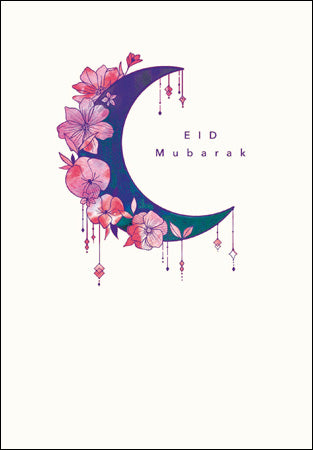 Pink Blossom Crescent Eid Mubarak Celebration Card