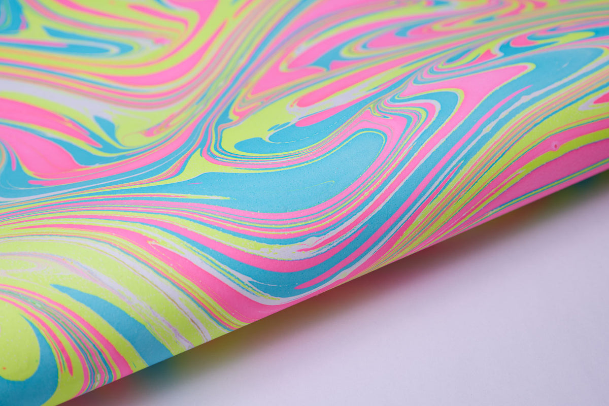 Neon Waves Hand Marbled Wrapping Paper Sheet