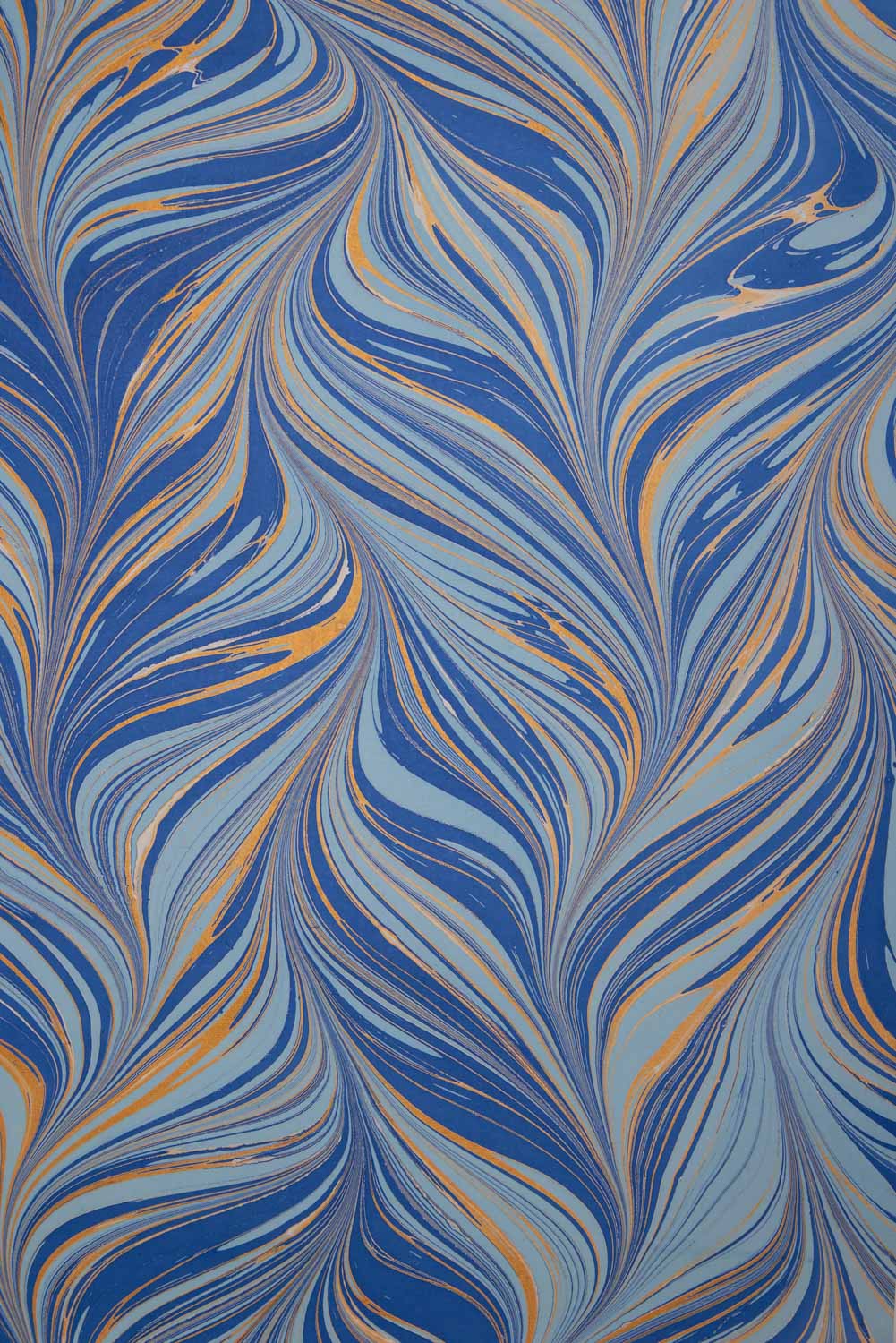 Fountain Waves Blue &amp; Gold Hand Marbled Wrapping Paper Sheet