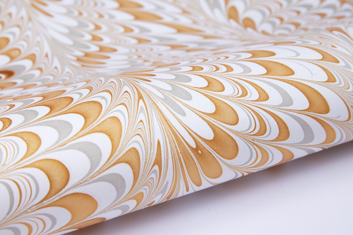White Peacock Hand Marbled Wrapping Paper Sheet