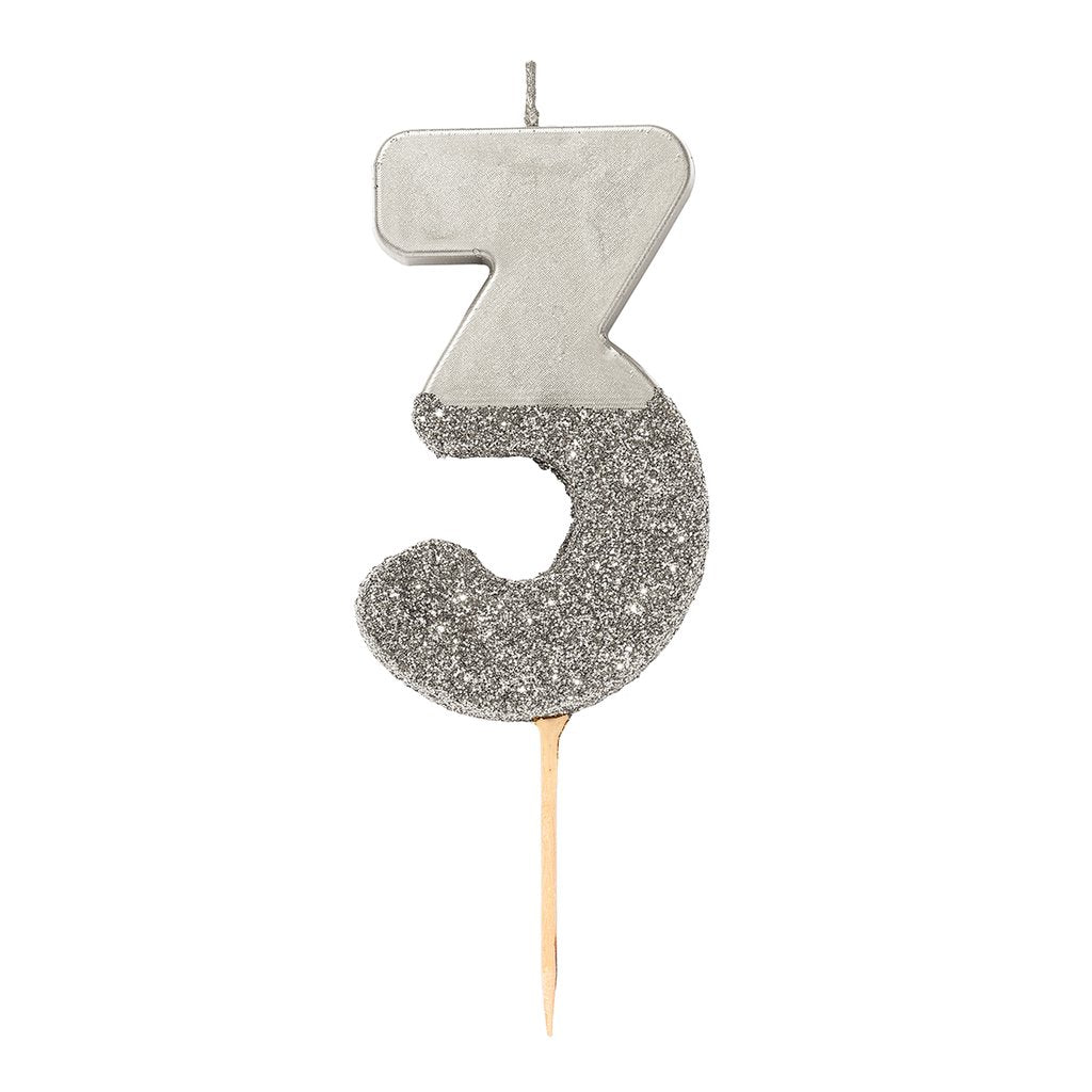 Silver Glitter Number Candle - Penny Black