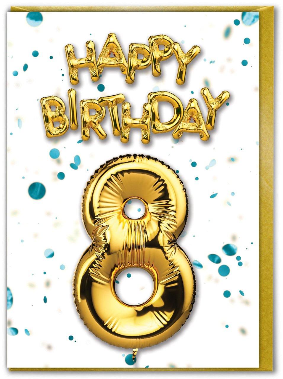 Gold Balloons 8th Birthday Card - Penny Black