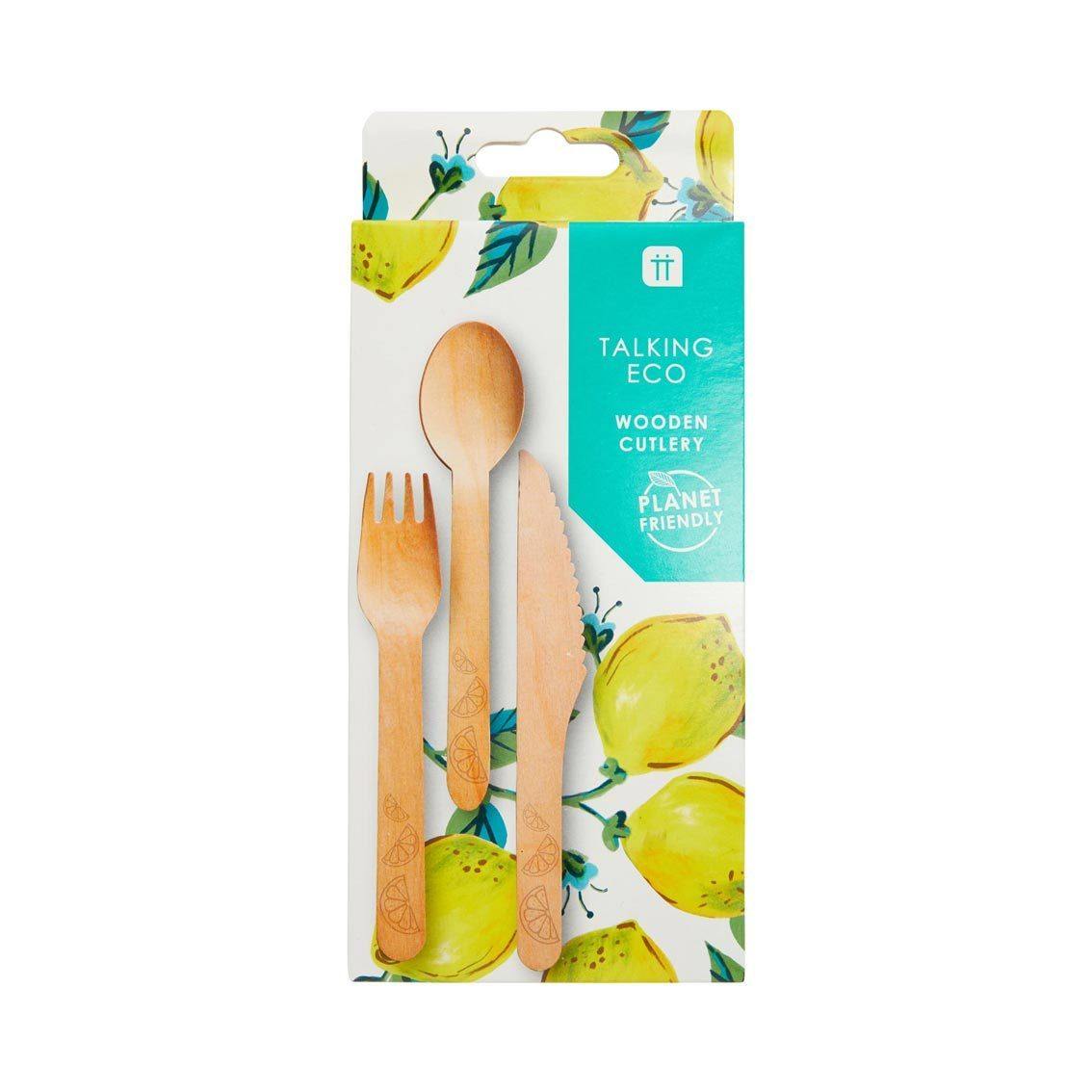 Boho Lemon Wooden Eco Party Cutlery Set 6 Pk - Penny Black