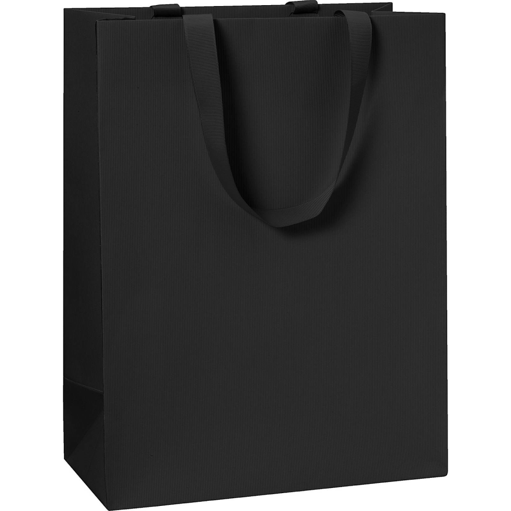 Black Large Plain Colour Gift Bag measuring 23x13x30cm with matching ribbon handles