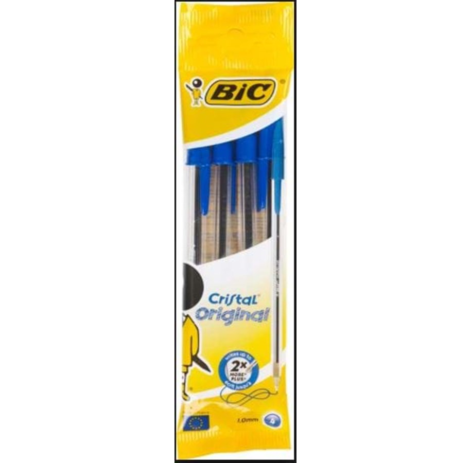 BiC Cristal Med Ball Pen Blue 4 Pack - Penny Black