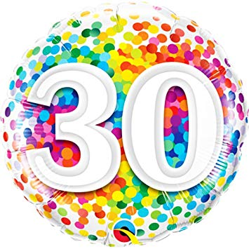 30th Birthday Rainbow Confetti Foil 18" Balloon - Penny Black
