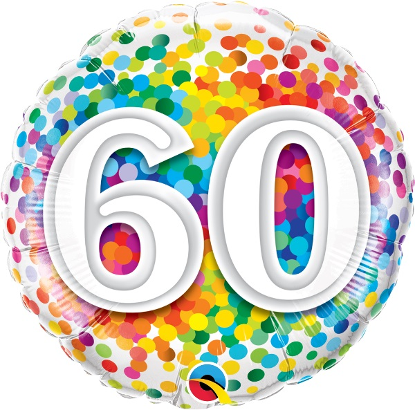 60th Birthday Rainbow Confetti Foil 18" Balloon - Penny Black