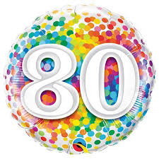 80th Birthday Rainbow Confetti Foil 18" Balloon - Penny Black