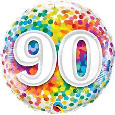 90th Birthday Rainbow Confetti 18&quot; Foil Balloon - Penny Black