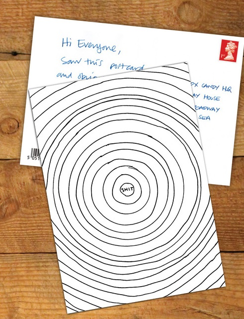 Shit Postcard Greeting Card showing being written on one side and stamped