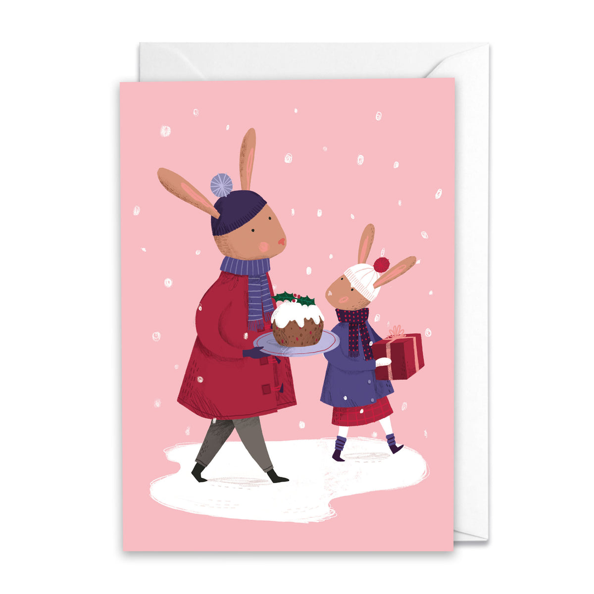Rabbits and Presents Middle Mouse Christmas card
