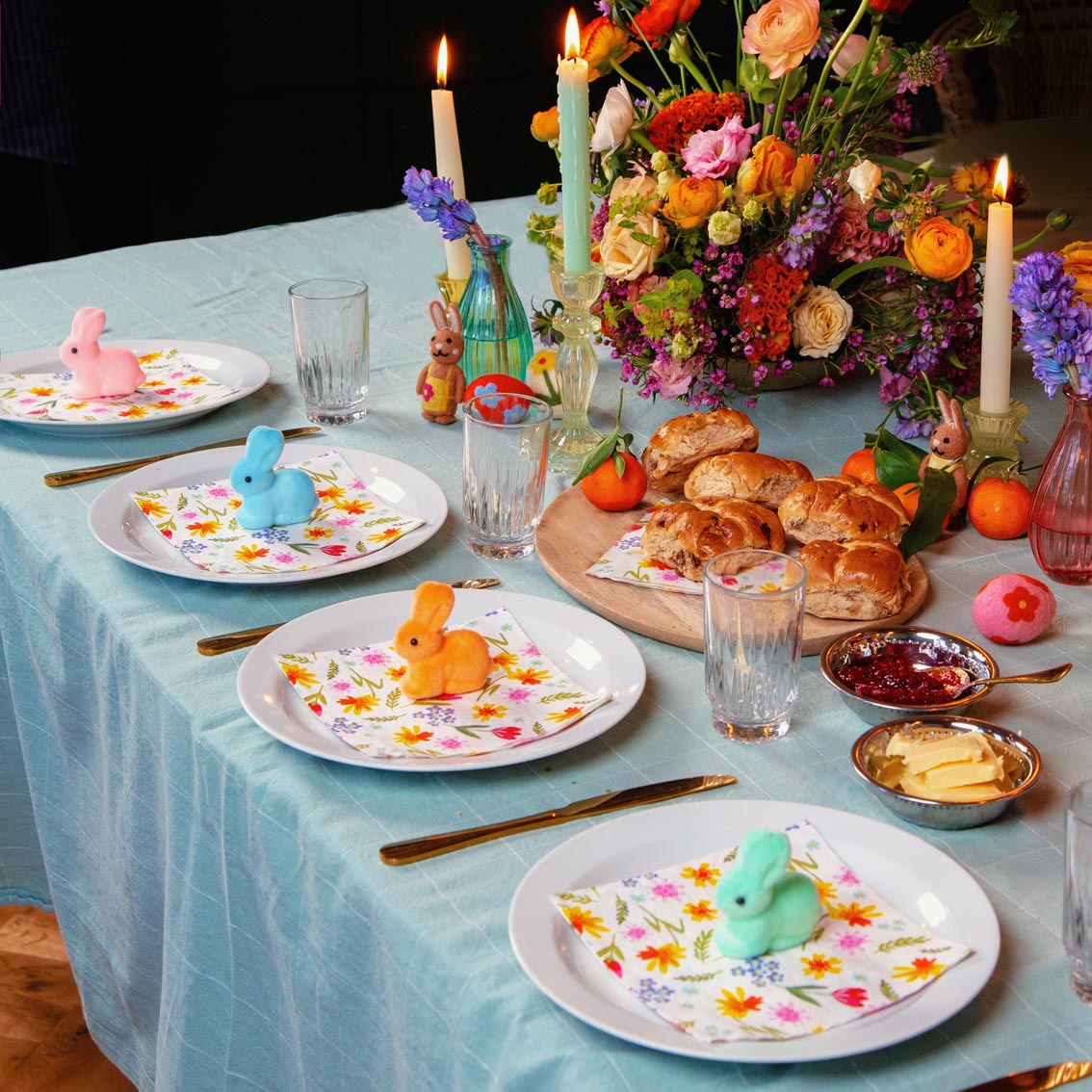 Flocked Pastel Mini Bunny Easter Table Decorations 5 Pk