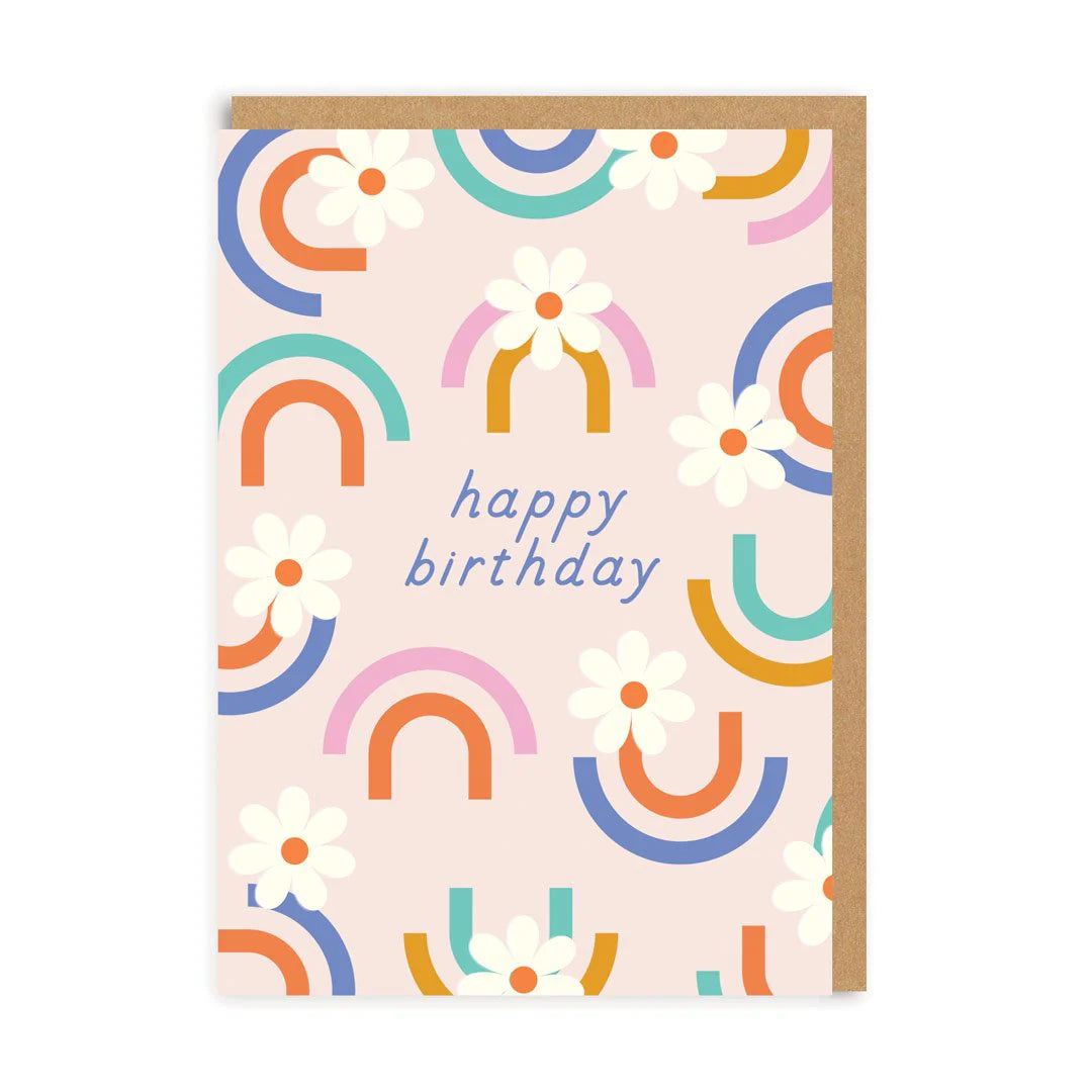 Happy Birthday Floral Retro Rainbow Card