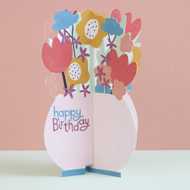 3D Vase of Flowers Raspberry Blossom Birthday Card - Penny Black