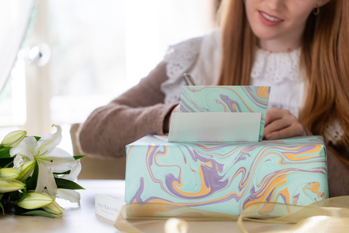 Free Spirit Dreamy Lilac Hand Marbled Wrapping Paper Sheet