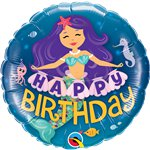 Happy Birthday Mermaid 18" Foil Balloon - Penny Black