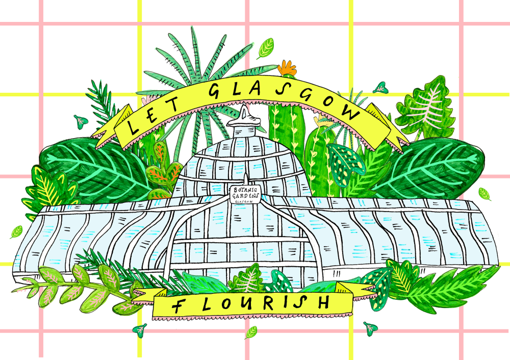 Let Glasgow Flourish Botanic Gardens A4 Illustrated Scottish Print by penny black