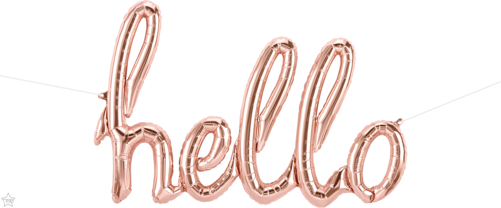 Hello Rose Gold Foil Script Balloon Banner - Penny Black