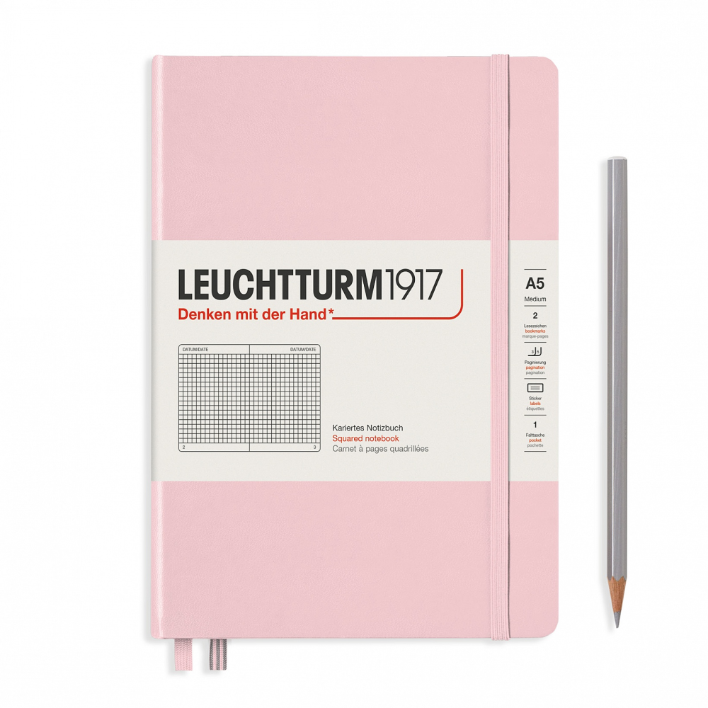 Leuchtturm1917 Notebook A5 Medium Hardcover in powder colour and with a squared ruling - Penny Black