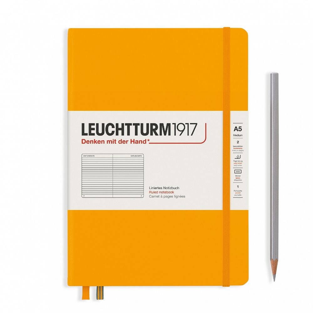 Leuchtturm1917 Notebook A5 Medium Hardcover in rising sun colour with lined ruling - Penny Black