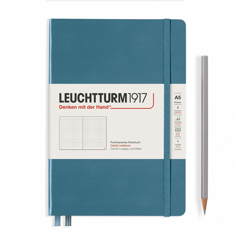 Leuchtturm1917 Notebook A5 Medium Hardcover in stone blue colour with dotted ruling - Penny Black