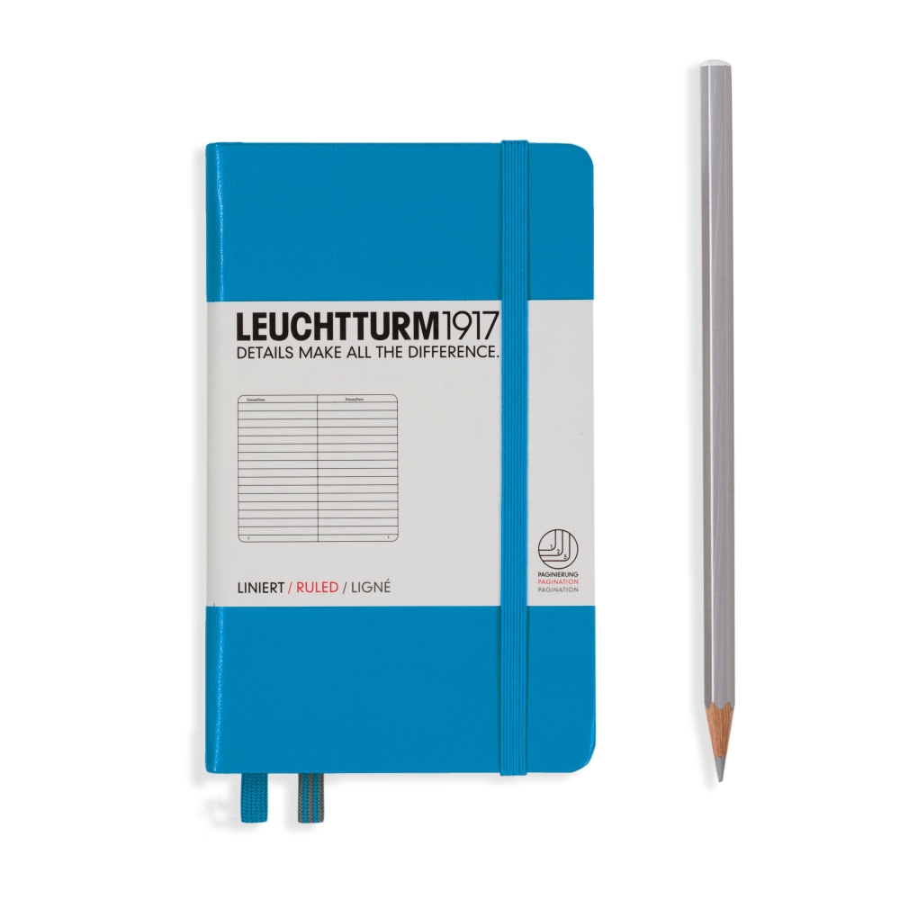 Leuchtturm1917 Notebook A6 Pocket Hardcover in light blue  - Penny Black - ruled ruling