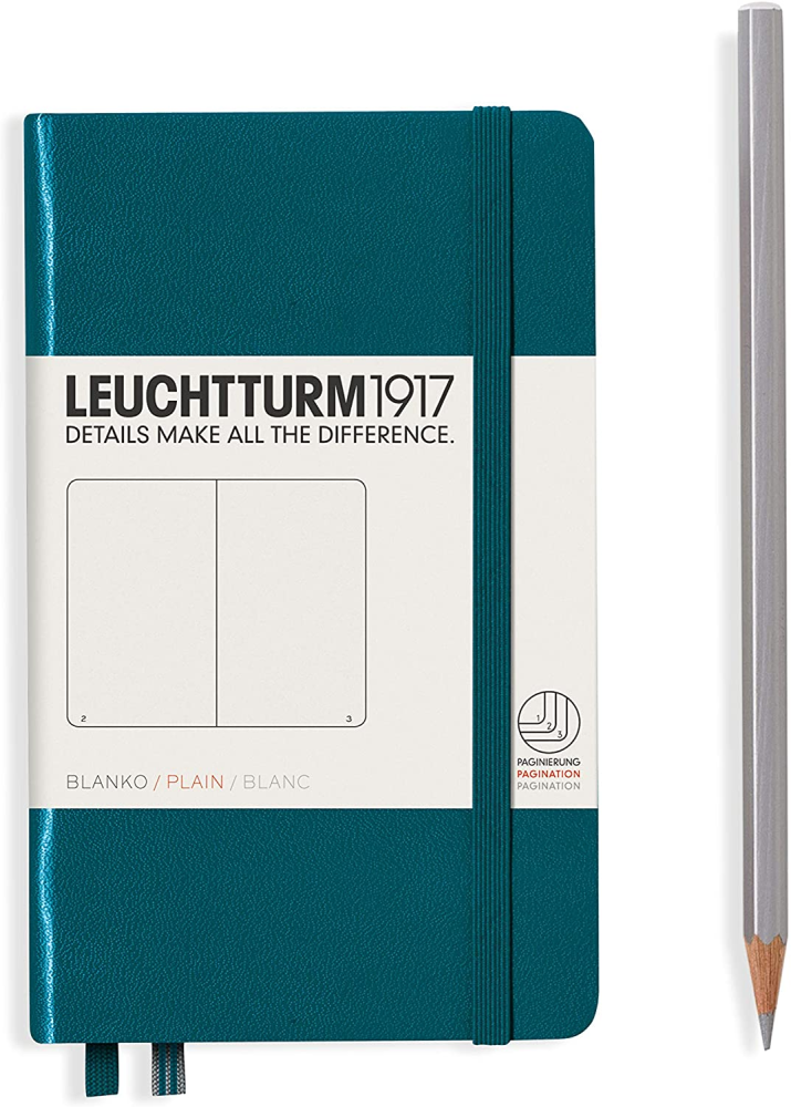 Leuchtturm1917 Notebook A6 Pocket Hardcover in pacific green - Penny Black - plain ruling