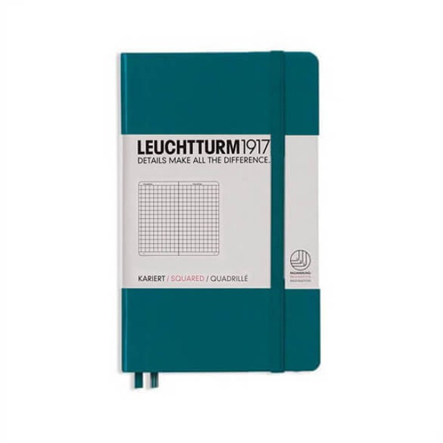 Leuchtturm1917 Notebook A6 Pocket Hardcover in pacific green - Penny Black - in squared ruling