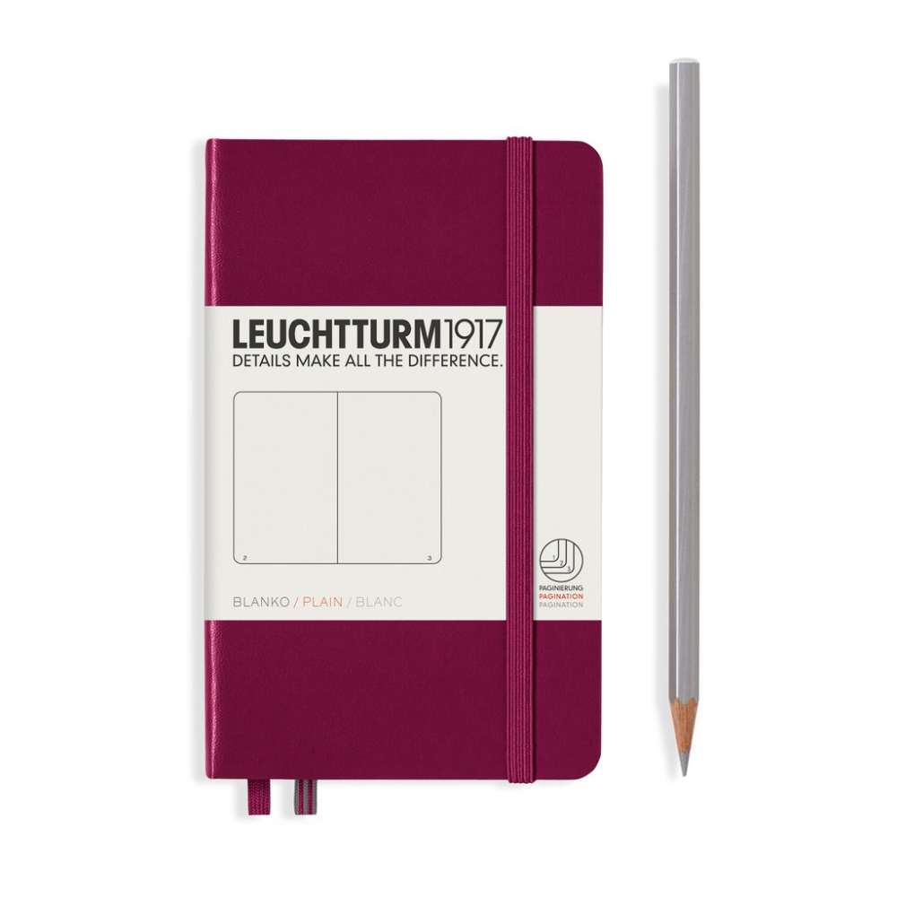 Leuchtturm1917 Notebook A6 Pocket Hardcover in port red - Penny Black - plain ruling