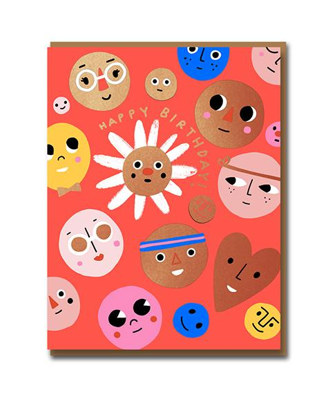 1973CS Happy Birthday Happy Faces Greeting Card