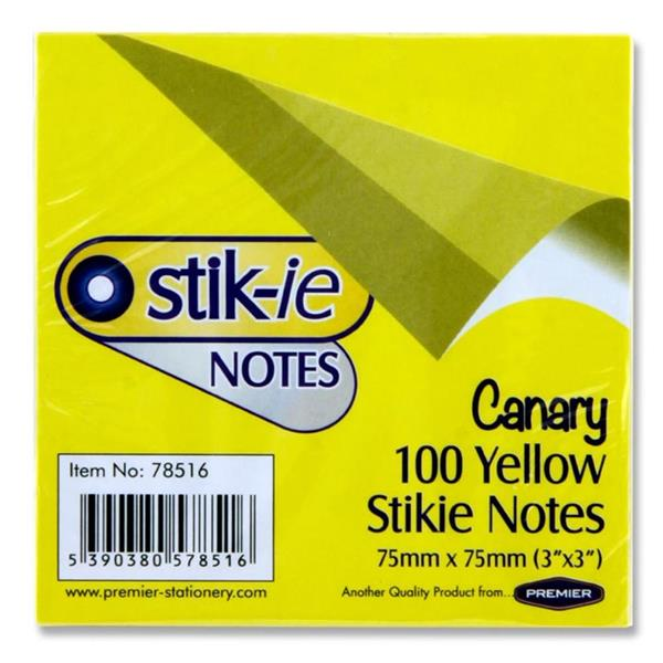 Stik-ie Yellow Sticky Notes 75mm x 75mm 100 Pk - Penny Black