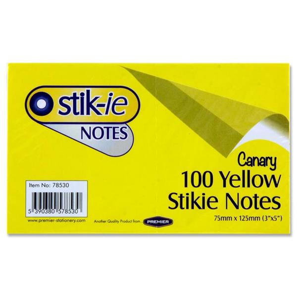 Stik-ie Yellow Sticky Notes 75mm x 125mm 100 Pk - Penny Black