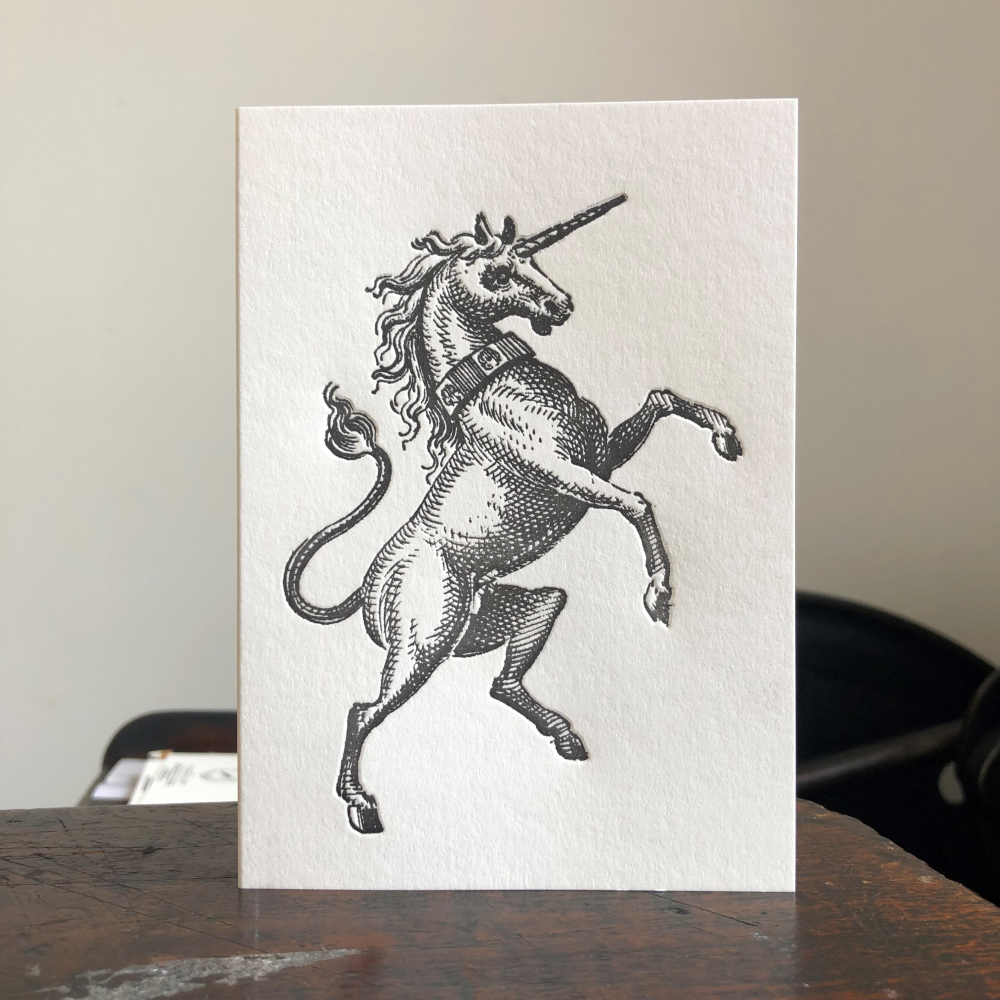 Heraldic Unicorn Vintage Letterpress Card - Penny Black