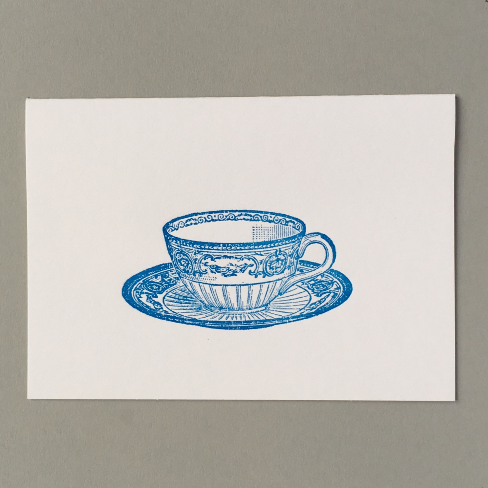 Vintage Tea Cup Letterpress Card - Penny Black