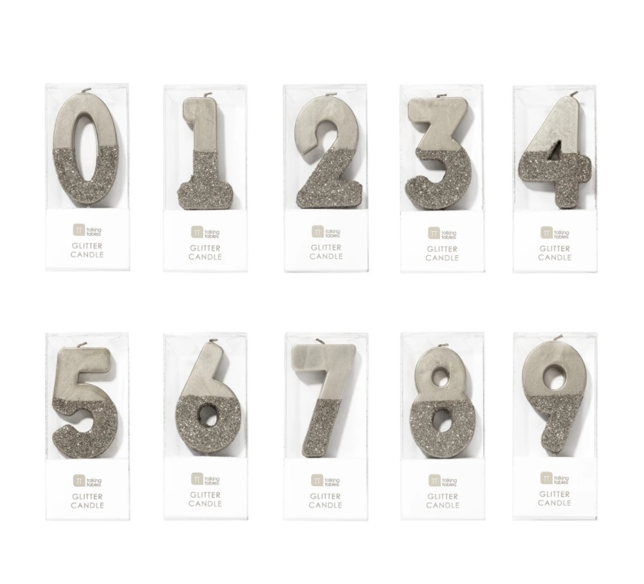 Silver Glitter Number Candle - Penny Black