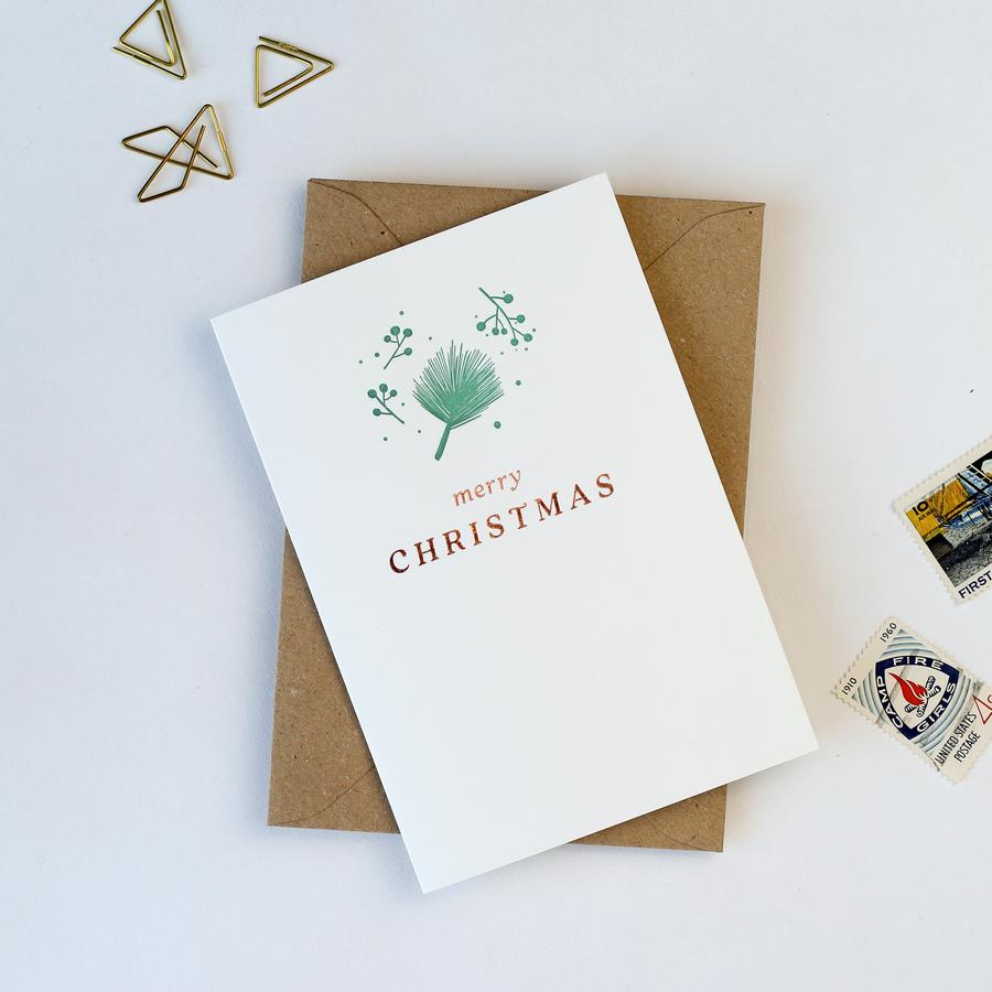 Merry Christmas Botanical Letterpress Card - Penny Black