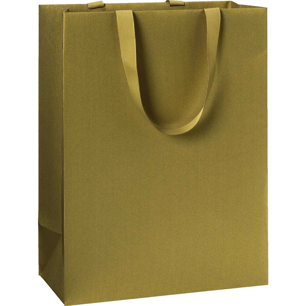 Gold Large Plain Colour Gift Bag measuring 23x13x30cm with matching ribbon handles