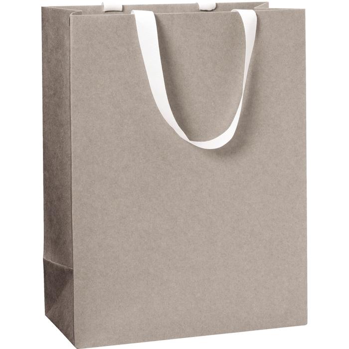 Light Grey Large Plain Colour Gift Bag measuring 23x13x30cm with white ribbon handles