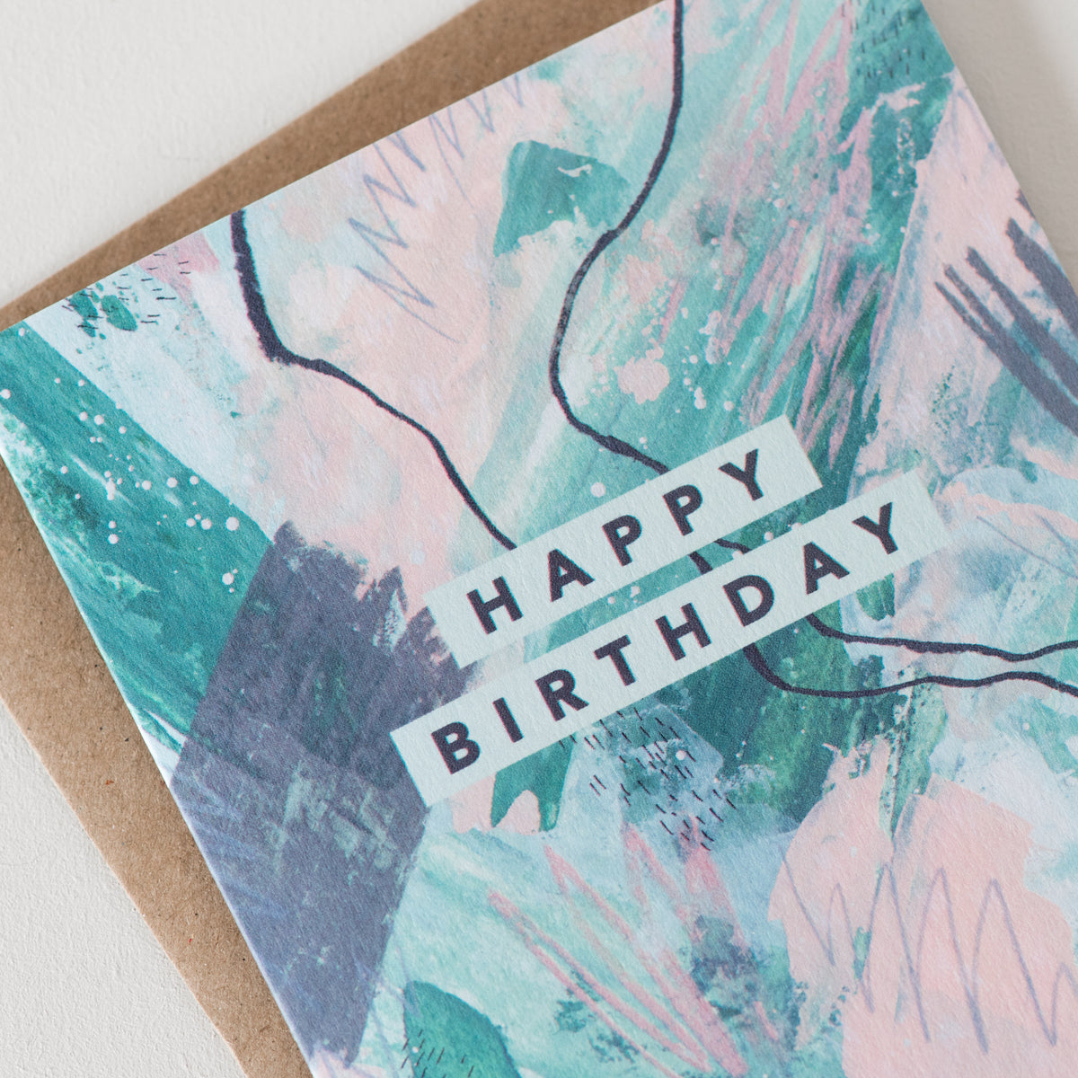Abstract Happy Birthday Green Peach Card