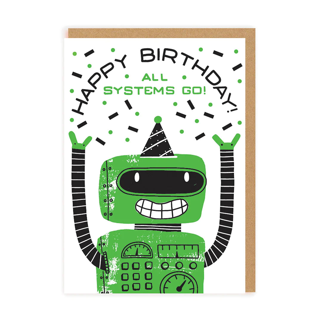 All Systems Go Retro Robot Birthday Card