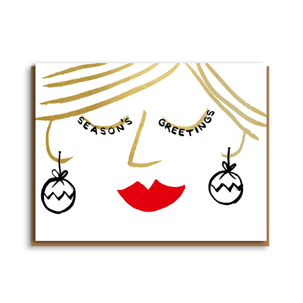 Festive Smile Seasons Greetings Letterpress Christmas Card - Penny Black