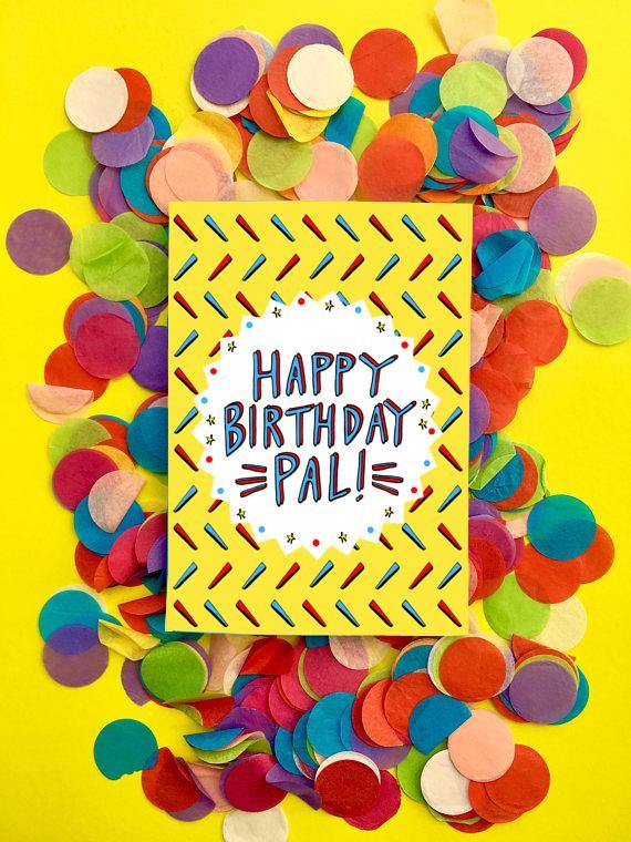 Yellow Happy Birthday Pal Illustrated Scottish Card - Penny Black
