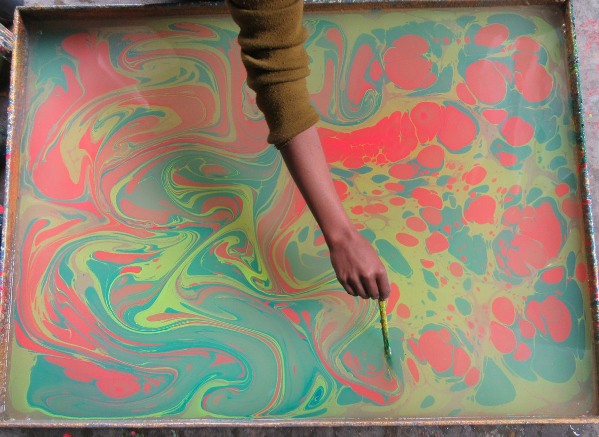 Neon Waves Hand Marbled Wrapping Paper Sheet