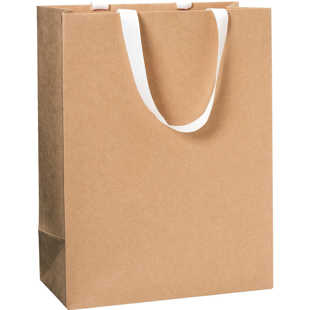 Kraft Brown Large Plain Colour Gift Bag measuring 23x13x30cm with white ribbon handles